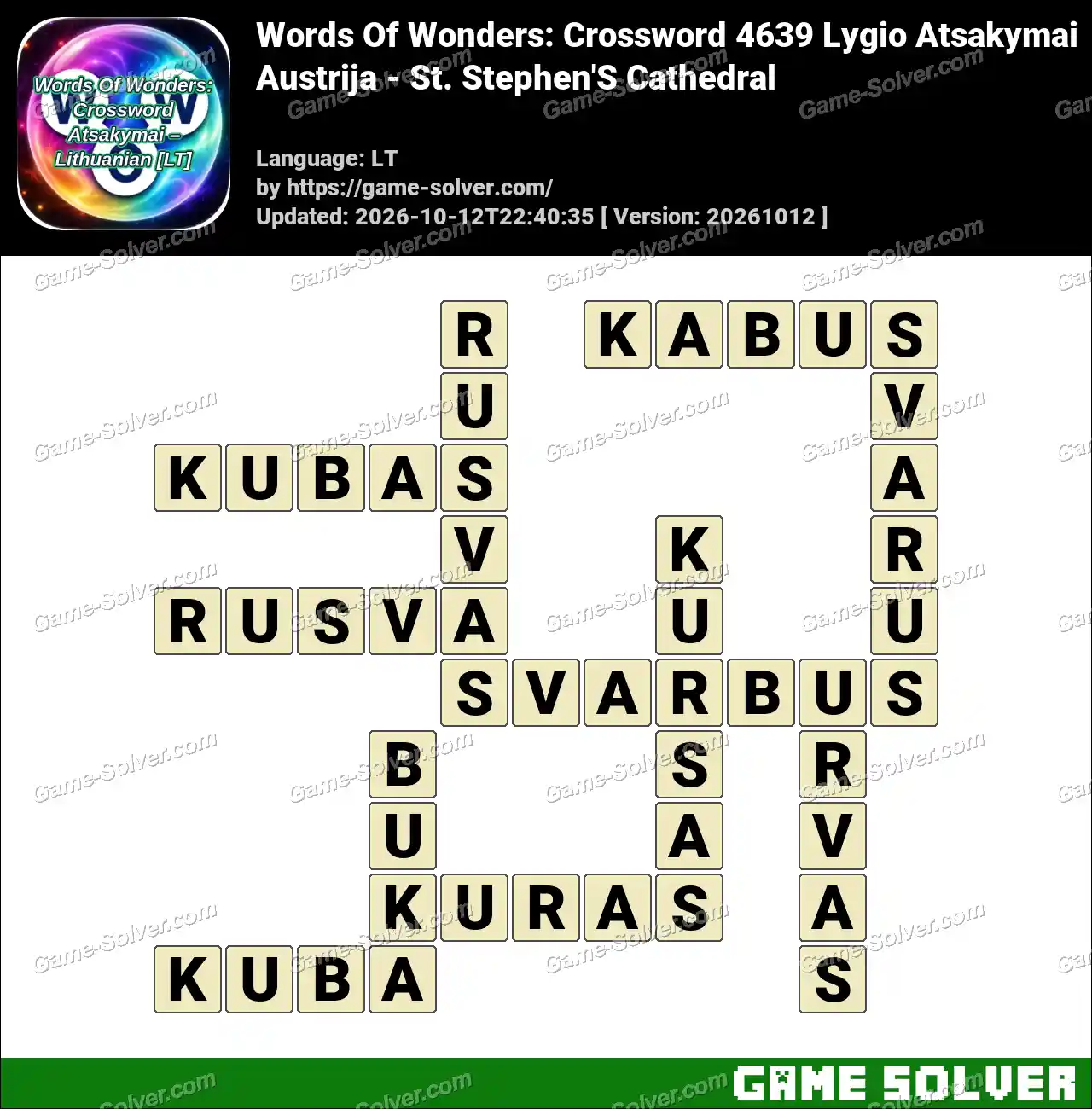 Words Of Wonders: Crossword 4639 Lygio Atsakymai – Austrija – St. Stephen’S Cathedral